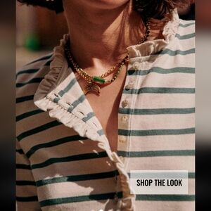 Sezane Gael Mariniere Striped Long Sleeve Top - Sage and Ecru